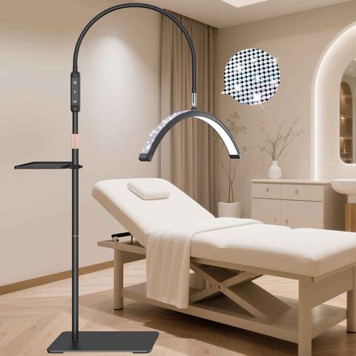 Fitlume Bling Lash Light for Eyelash Tech, Flexible Gooseneck Led Half Moon Light Floor Lamp for Eyelash Extensions/Tattoo Artists/Estheticians, Sparkly Lash Lights, with Stand Tray, Crystal Diamond