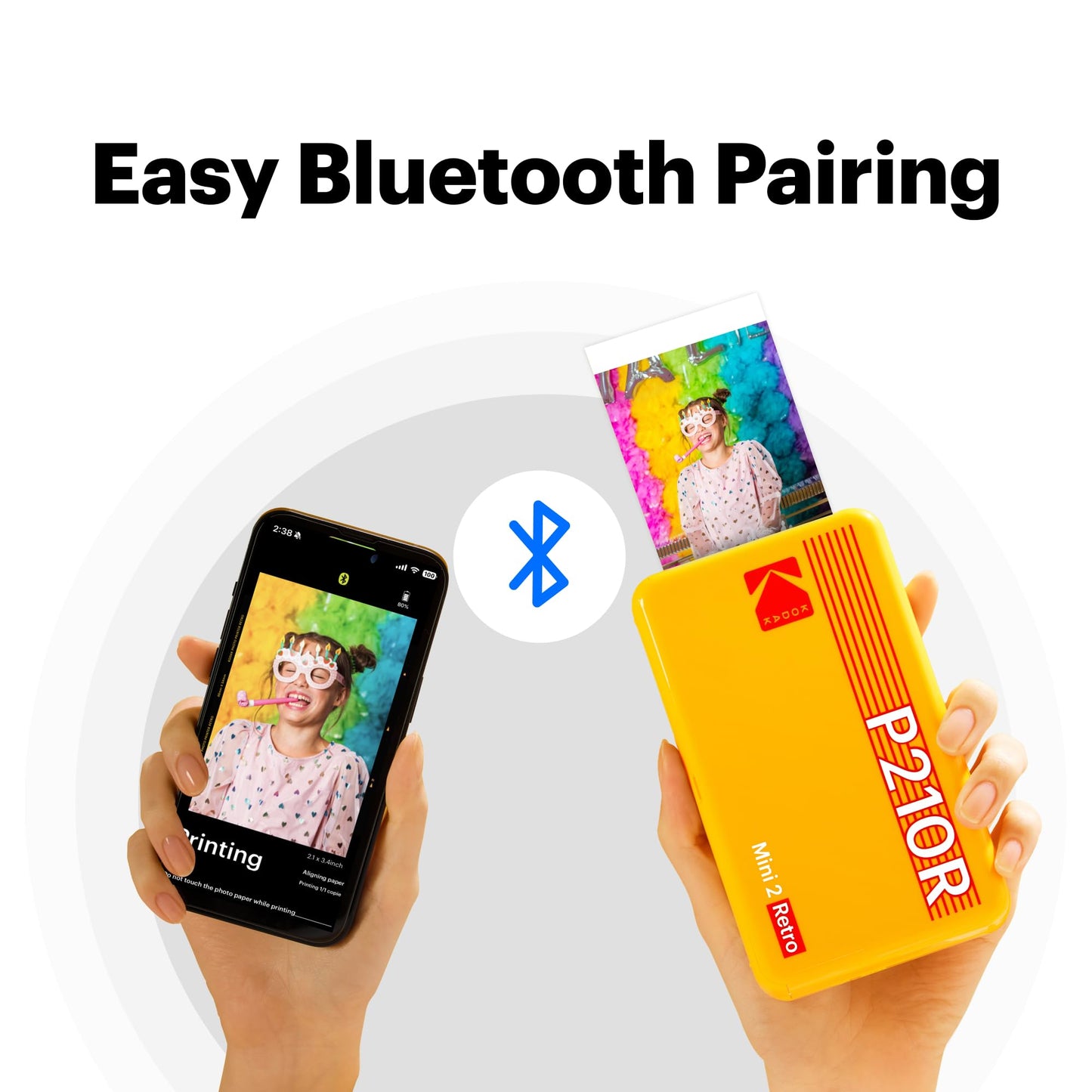 KODAK Mini 2 Retro 2x3 Portable Photo Printer, 38 Sheets, Bluetooth Smartphone Printer for iPhone & Android, Instant Color Prints, 4PASS Dye Sublimation, White