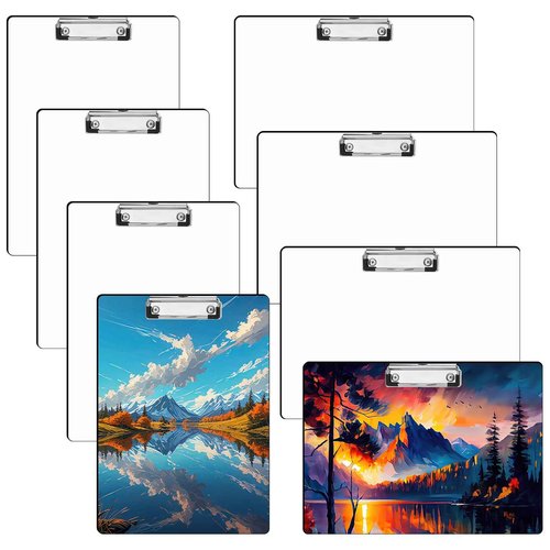 libfrnt 8 Pack Sublimation Clipboard Blanks, 12.4" x 8.8" MDF Sublimation Clipboard with Low Profile Clip A4 Letter Size Double-Sided Horizontal and Vertical Art Drawing Board for Office DIY Supplies