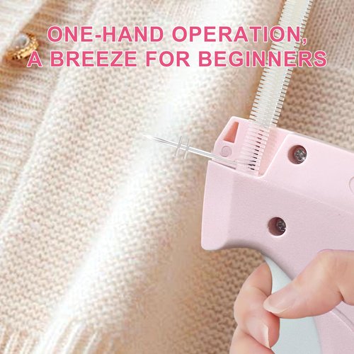 Stitch Gun for Clothes -Handheld Stitch Quick Clothing Fixer - Mini Tag Gun - Includes 6 Fine Needles, 2000 Fasteners including 1000 Black & 1000 White (pink)