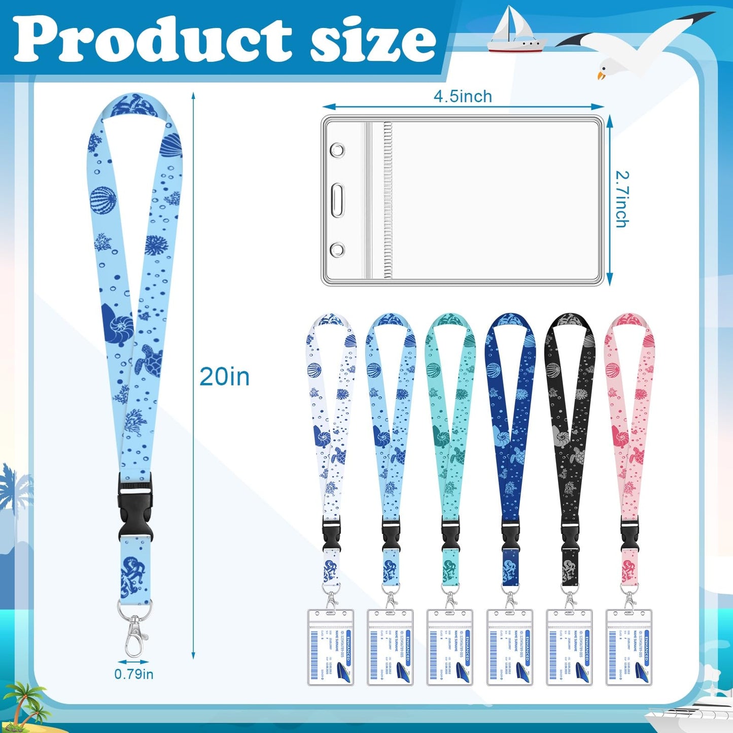 HONSIO 6 Pack Cruise Lanyard for Ship Cards Detachable Lanyards with Waterproof ID Badge Holders, Ocean Creature 2026 Cruise Essentials Accessories