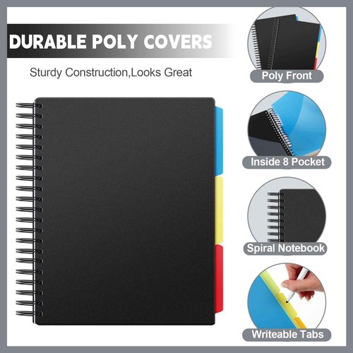 Yeaqee 4 Pack 3 Subject Notebook, College Ruled, Spiral Notebook with Removable Dividers, 8.5" x 11" 300 Pages (150 Sheets) Writing Journal for School Office Home Supplies