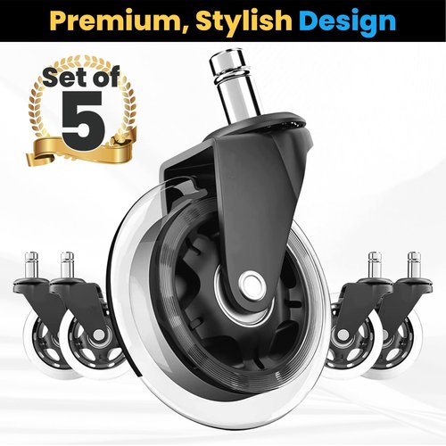 Just One Sack 3 Inch Office Chair Caster Wheels, Heavy-Duty PU, Safe for All Floors, Scratch-Free, Quiet and Smooth Rolling, Universal Fit, Set of 5