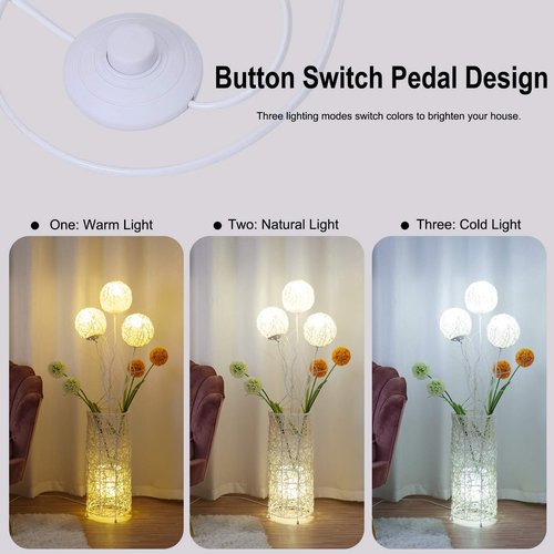 Modern Pastoral LED Floor Lamp: Decorative Hand-Woven Rattan Flower Night Light - Creative Standing Smart Lamp for Reading Living Room Bedroom Tea Room Club