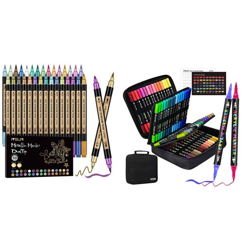 IVSUN 30 Colors Dual Tip Metallic Acrylic Paint Pens+60 Colors Dual Tip Paint Markers