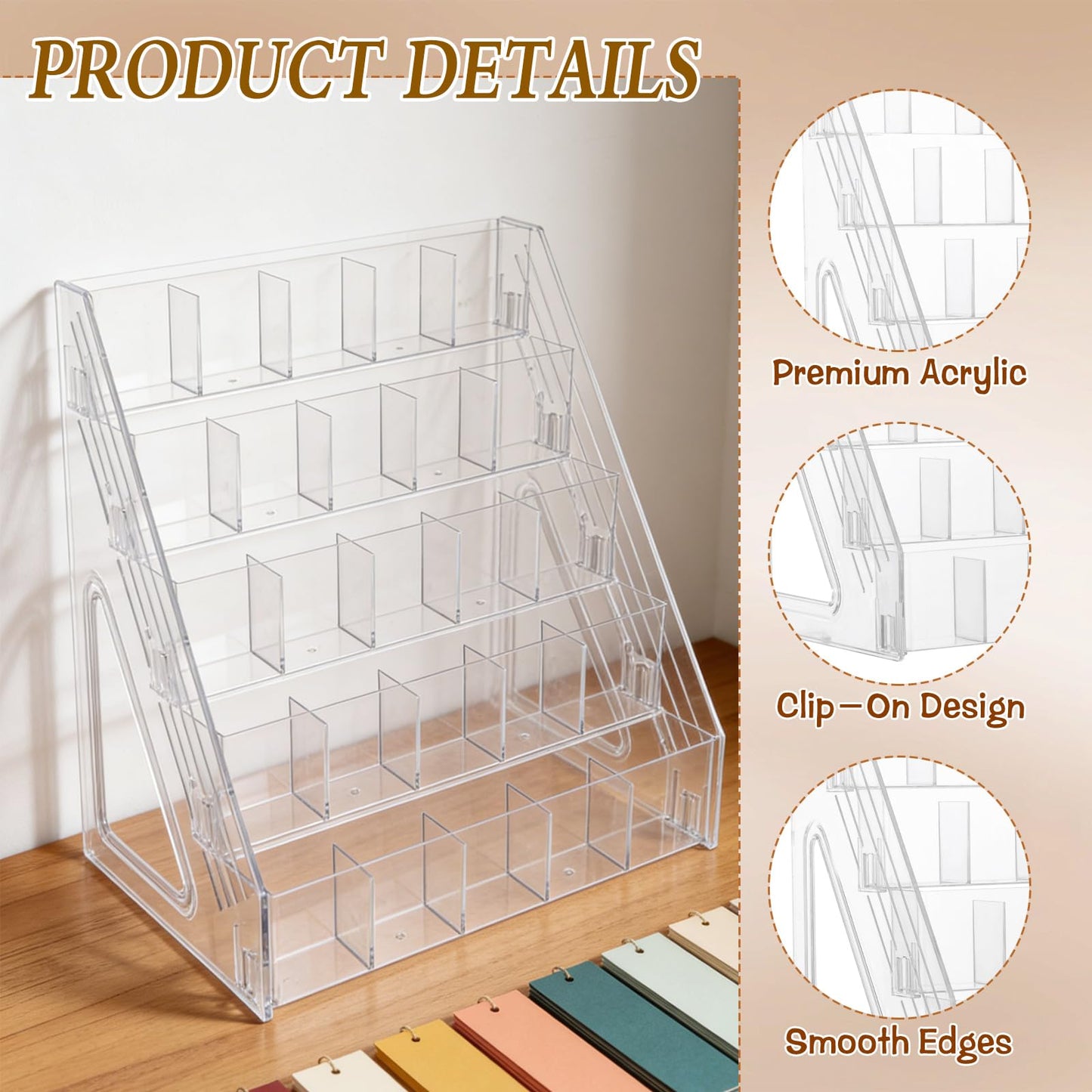HFYZZ 2 Pcs Acrylic Bookmark Display Stand, 5 Tier Clear Bookmark Riser with 25 Compartments for 2. 5'' Bookmarks, Portable Sticker Holder Greeting Card Display for Business Vendor Retail Store Shop