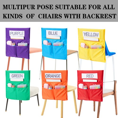 HELLO PAPAYA Chairback Buddy Pocket Chart, Chairback Buddy Pocket Chair Pockets for Classroom with 3 Pockets and 1 Student Name Tag, Chair Pockets Organizer