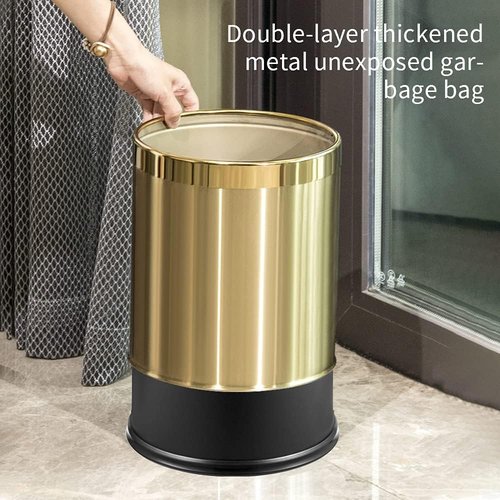 LEASYLIFE 2.6Gallon/10L Brass Gold Bathroom Trash Can - Gold Waste Basket for Bedroom, Office, Store - Metal Trash Bin Without Lid