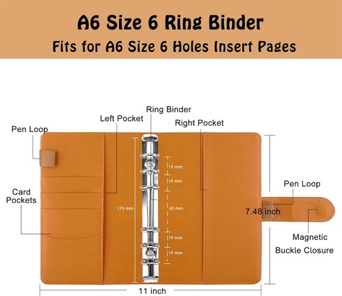 Antner A6 Notebook Binder - Refillable PU Leather Cover with Magnetic Buckle | Dark Yellow