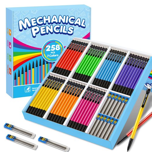 Bstoyder Mechanical Pencils, 0.7mm Medium Point, HB #2 Lead, 210 Pack Bulk Mechanical Pencils and 48 Tubes Refills, Assorted Colored Barrels, Office School Supplies