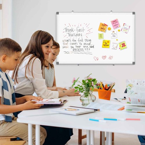 AMUSIGHT Double-Sided Magnetic Whiteboard, 48" x 36" Large Dry Erase Board Aluminum Frame for Wall, Large White Board Marker Board for Kitchen, Memo, School, Home, Office