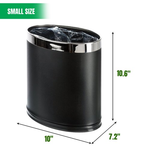 Brelso 'Invisi-Overlap' Metal Trash Can, Open Top Small Office Wastebasket, Oval Shape (Black)