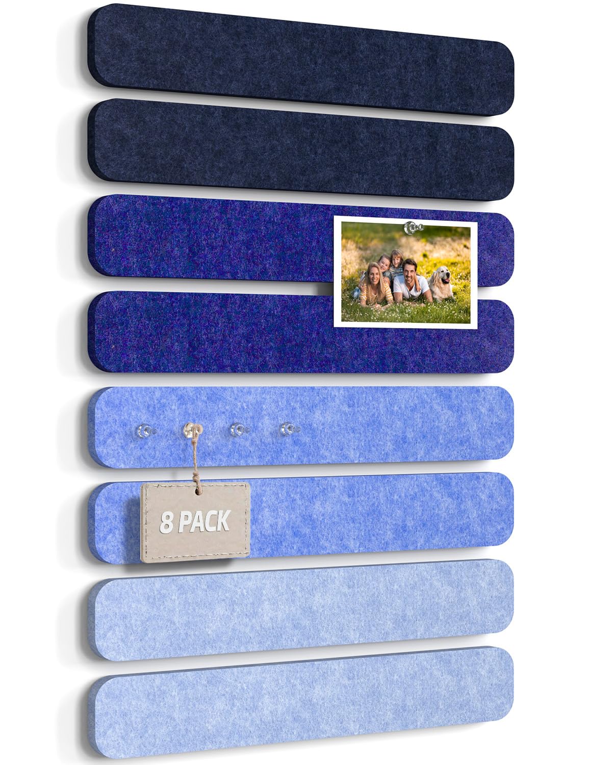JBER Felt Strip Board 8 Pack 13"x2", Cork Board Alternative Pin Bulletin Board, Self-Adhesive Vision Board with 25 Push Pins for Walls, Office & Home Decor(Denim Haze)