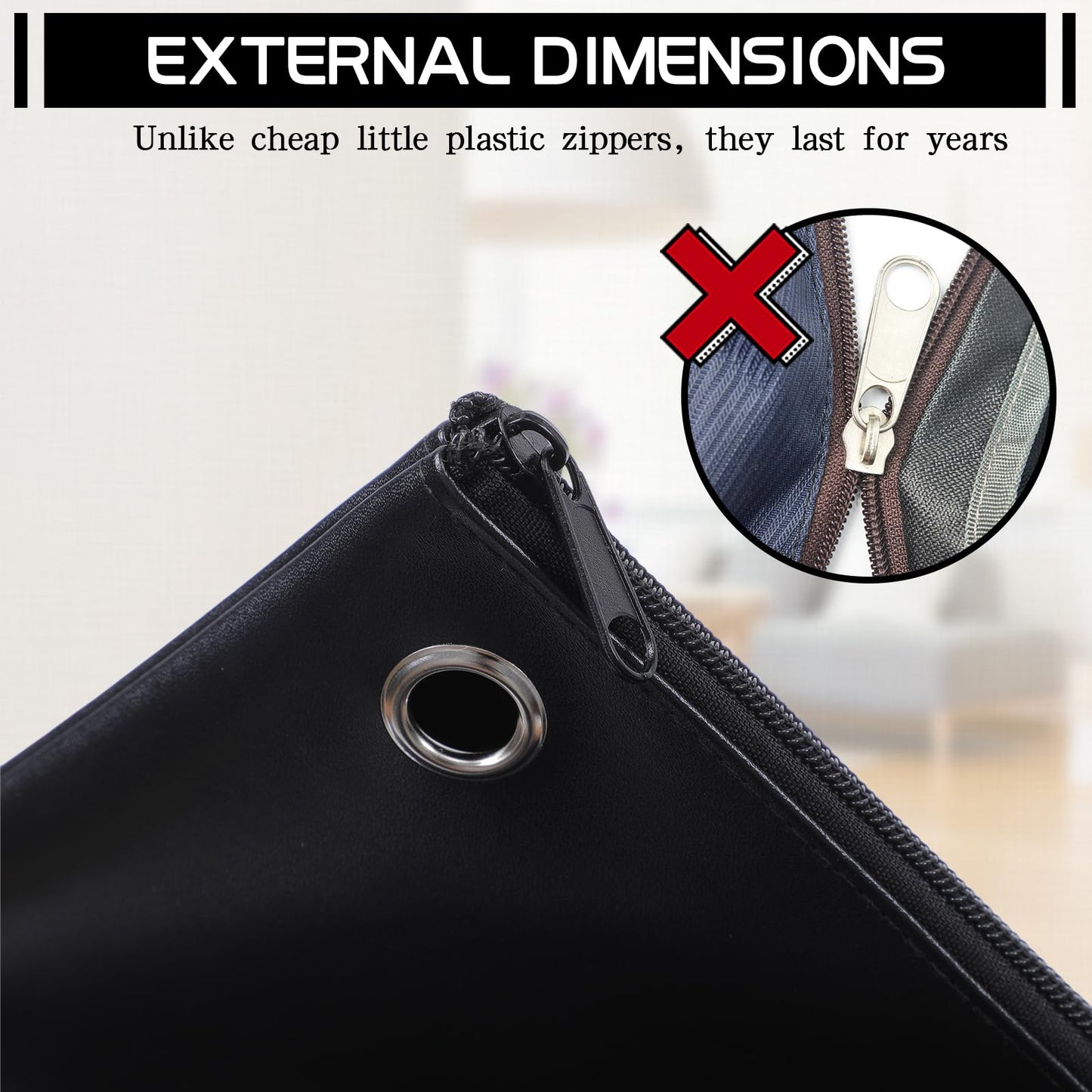 Humyoun 4 Pcs nteroffice Mailer Transit Sack PU Leather Bank Bags with Zipper 18" x 14" Mail Bag Courier Bags Bank Deposit Bag Large Zipper Pouch with Grommet Interoffice (Black)