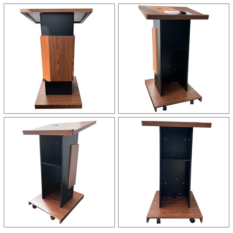 Wood Podium,Podium Stand with Wheels,15MM Particle Board,Pulpit with Storage,Mic Stand Space,Wooden Lectern for Restaurants,Churches,Seminars and Schools