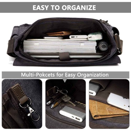 VASCHY 17inch Laptop Messenger Bag, Men's Vintage Water Resistant Canvas Satchel Briefcase Shoulder Bag for Work with Padded Shoulder Strap Gray