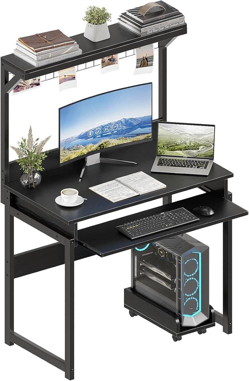 ALISENED Small Computer Desk - 31.5" Space-Saving Office Workstation with Hutch for Home Use
