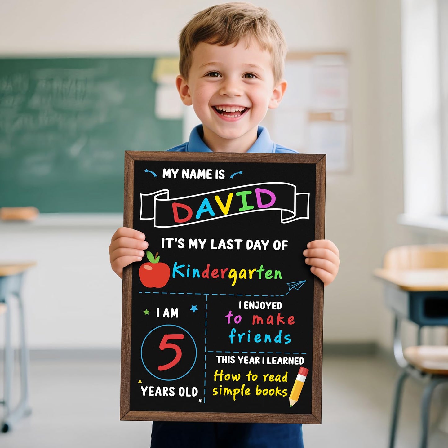 IJIGU First & Last Day of School Board, 14 x 10.5 Inch Double Sided Back to School Chalkboard with Frame, Reusable Wooden 1st Day of Preschool/Kindergarten Sign for Kids/Girls/Boys