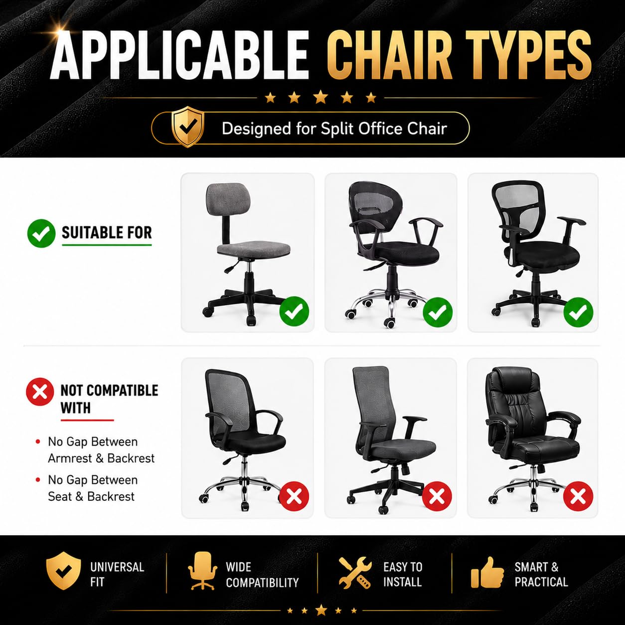 DIVA EN CAMINO DEC Stretchable Desk Office Chair Seat Covers - Universal Stretch Computer Chair Slipcover - Washable Rotating Backrest Coverings & Cushion Protectors for Dogs, Cats, Pets, Mid Gray