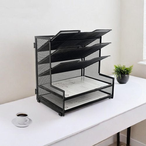 Generic 5-Tier Metal Mesh Desk Organizer, Office File Holder, Paper Organizer for Home Office Furniture, Black
