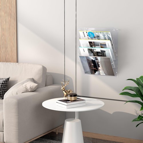 TQVAI Acrylic Hanging Wall File Organizer, 5 Tier Clear Mail Document Paper Storage Holder, Office Homeschool Wall Organization for Magazine, Bill, Letter, Brochures, Clipboard