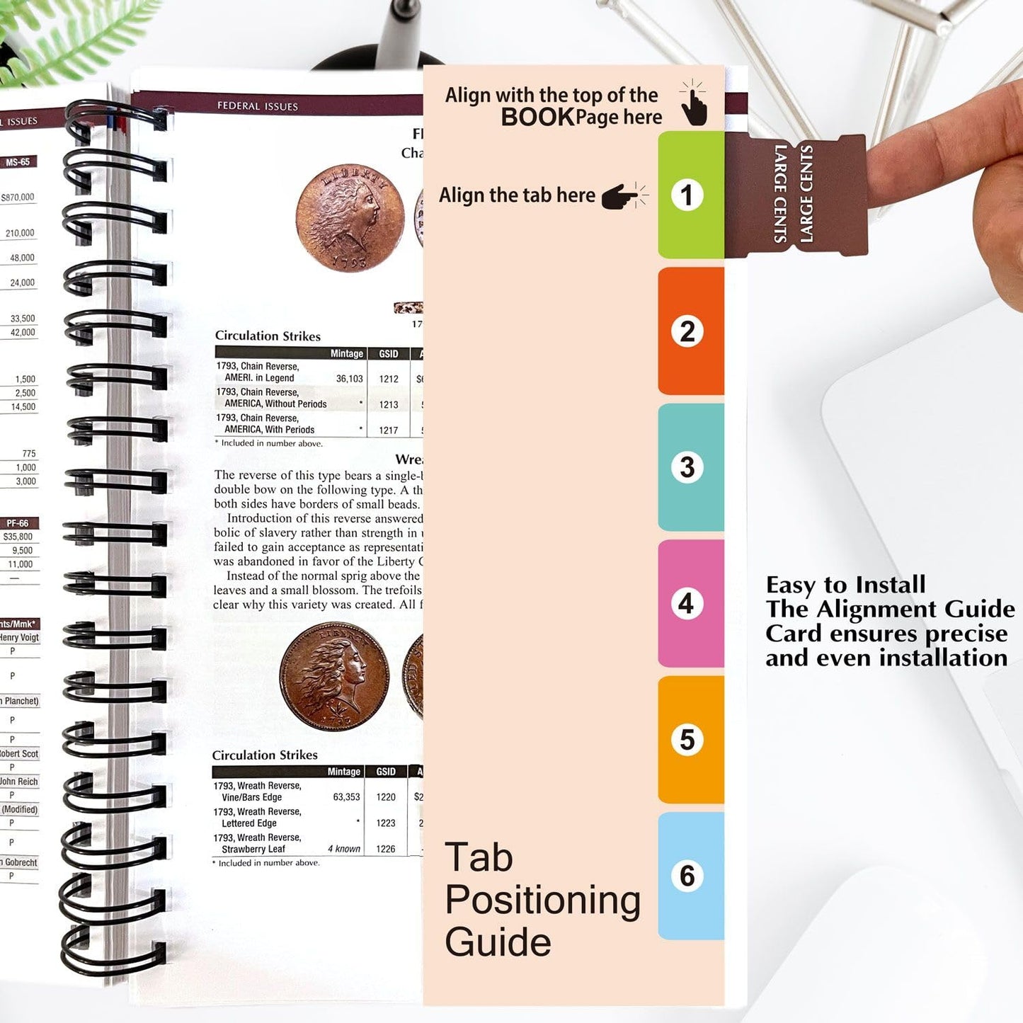 48 Color-Coded Book Tabs for Guide Book of US Coins 2026, Official Red Book Reference Guide, Laminated Durable Tabs with Alignment Card (Book not Inlcluded)