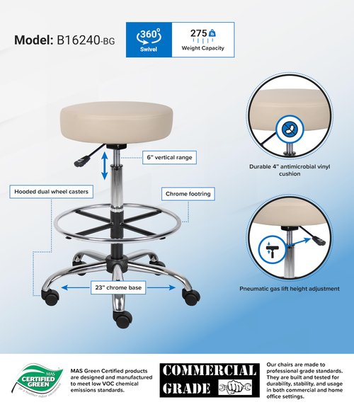 Boss Office Products Be Well Medical Spa Drafting Sool in Beige