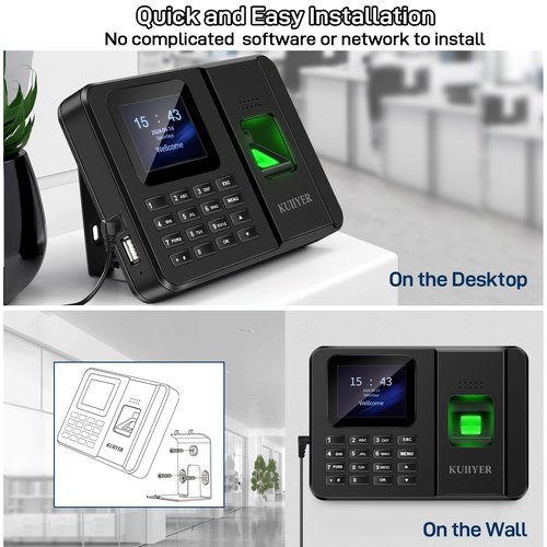 KUIIYER 2 in 1 Time Clocks for Employees Small Business (Fingerprint + Password) Employee Clock in & Out Machine Attendance Punch Clock Recorder Tracker for Small Businesses & Offices