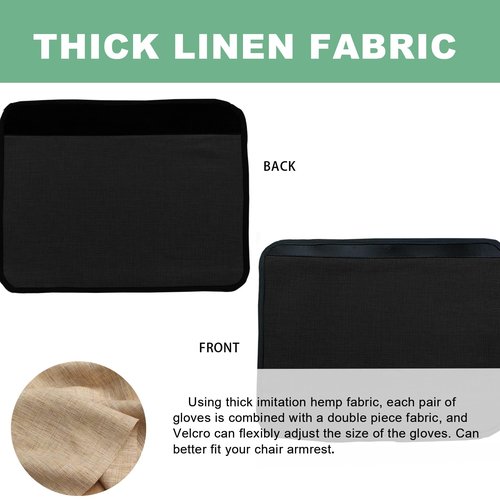 Ntomtuex Linen Office Chair Arm Covers Computer Chair Armrest Pads Covers Adjustable Desk Chair Arm Wheelchair Armrest Protector, Set of 2, Black
