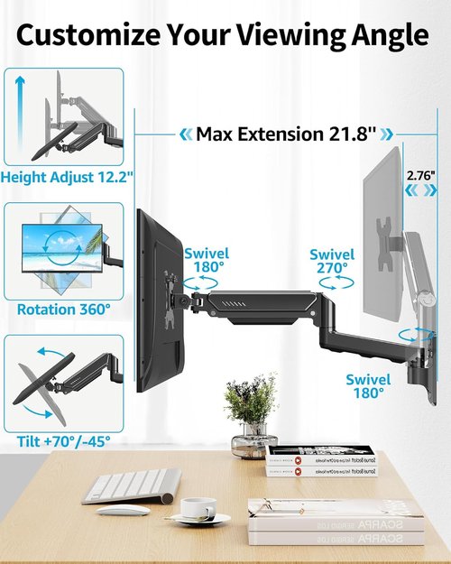 MOUNTUP Single Monitor Wall Mount - Fully Adjustable Arm for 32" Screens | Supports 4.4-19.8lbs