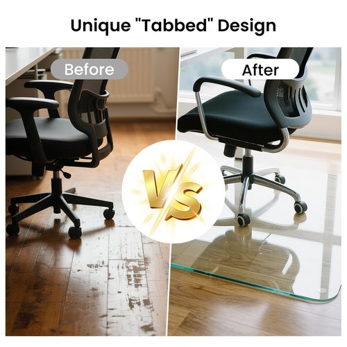 Yuzeyurun Tempered Glass Chair Mat, 55" x 46" Glass Office Chair Mat, 1/5" Thick Clear Floor Mat with Anti-Slip Pads, Heavy Duty Glass Mat for Carpeted and Hard Floor