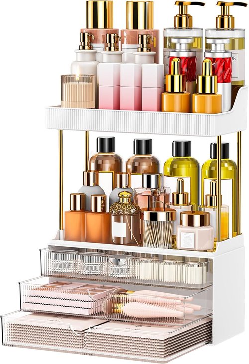 Caktraie 12.2" Makeup Organizer - 5-Tier Clear Cosmetic Storage for Bathroom & Dresser Countertop