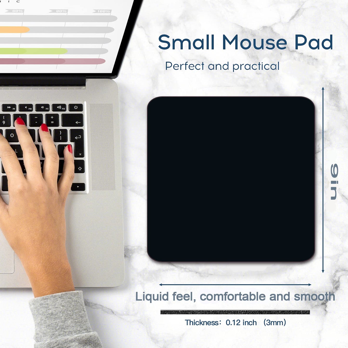 Premium Square Waterproof Mouse Pad - Non-Slip Rubber Base, 9x9 inches (Black)