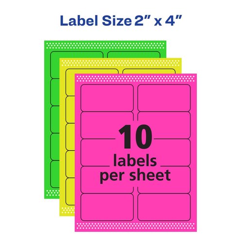 Avery Multipurpose Labels, Removable, Assorted Neon, 2 x 4 Inches, 5 Packs (6481)