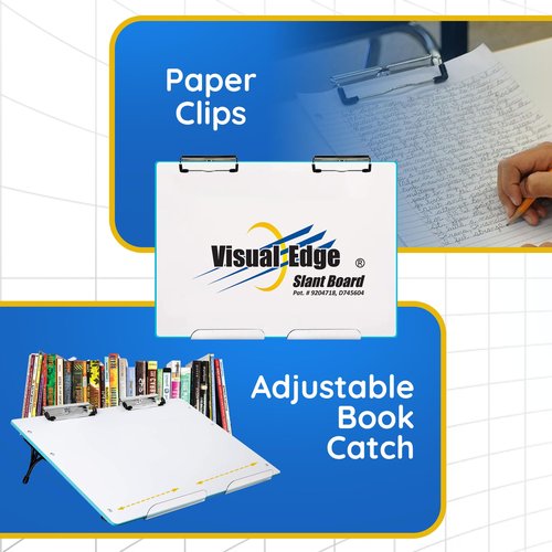 Visual Edge Slant Board for Writing - Adjustable Magnetic Whiteboard & 22° Angle Ergonomic Desk for Reading, Writing, & Drawing for Students, Teachers – Ideal for Posture, Study, & Orientation – Blue
