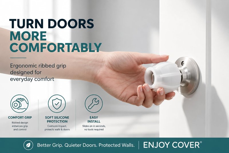 Enjoy Cover |Door Handle Grip Doorstop Knob Stopper Cover, Single Pack, Silicone Door Knob Grips Universal Size Protects Walls from Dents and Damage (Foggy Clear)