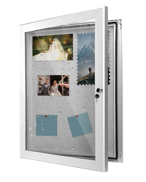 corpuwn Locking Enclosed Bulletin Board Aluminum Memo Board Wall Mount Noticeboard with Rubber Seal Tamperproof Single Door Display Case for Indoor Or Outdoor Use, 26.8×20 in
