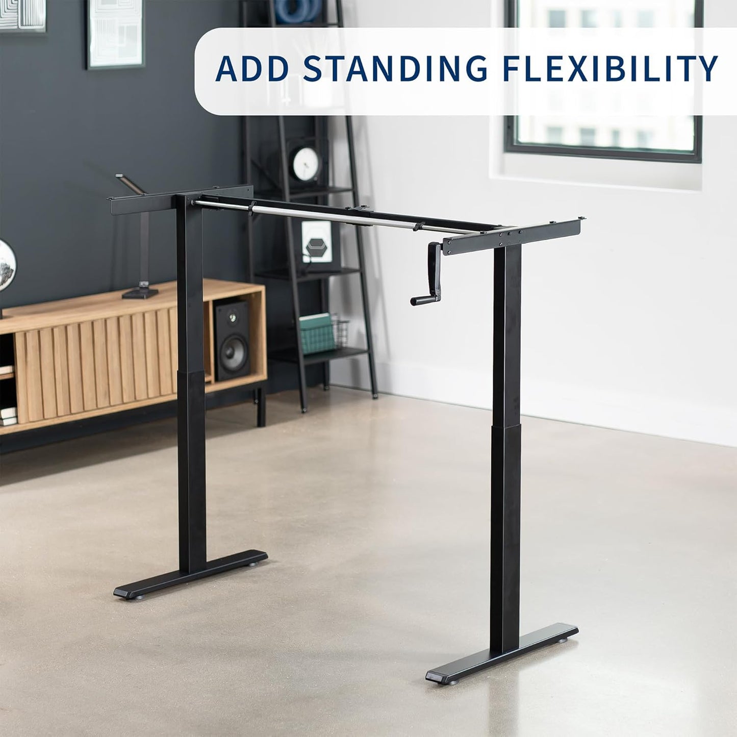 VIVO Manual Height Adjustable Stand Up Desk Frame - Ergonomic 2-Leg Workstation with Hand Crank | Black