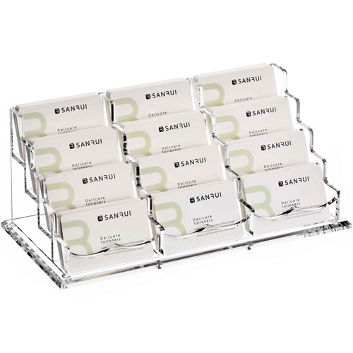 SANRUI Business Card Holder for Desk Clear Acrylic Business Card Holders, Business Card Display Stand 4 Tier 12 Slots