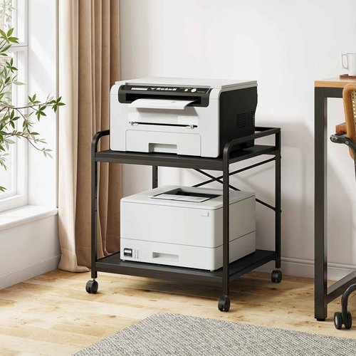 Warmiehomy Under Desk Printer Stand, 20" x 22" x 23" Large Printer Table with Adjustable Storage Shelf, 2 Tier Rolling Printer Cart with Wheels, Use for Home Office 3D/Laser Printers, Black