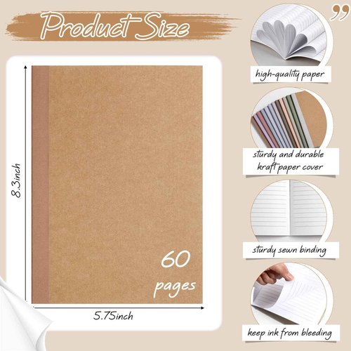 Harloon A5 Composition Notebook Journals 8 x 5.75 in College Ruled Kraft Notebooks with Rainbow Spines Small Lined Composition Book for Office Home(Vivid Color,24 Pcs)