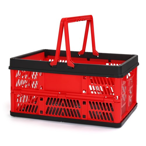 Plastic Storage Crate, Collapsible Crate for Storage Stacking Folding Storage Basket, Collapsible Shopping Basket,Car Storage Basket, Milk Crate with Handles for Kitchen, Bathroom, 20L (Red)