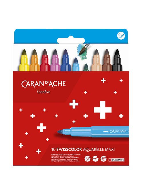 Caran d’Ache Swisscolor Aquarelle Maxi Markers - Assorted Colors, Set of 10