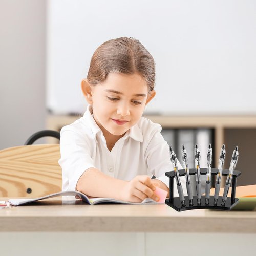 uxcell 6 Pack Plastic Pen Holder, 6-Slot Acrylic Pen Display Stand, Eyebrow Pen Rack, Makeup Brush Organizer for Office Home Store（Vertical Black）