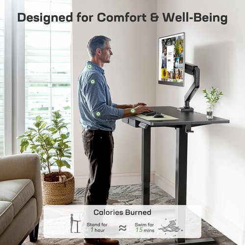 Marsail Electric Standing Desk with Drawer, 48 x 24 Electric Stand Up Desk, Ergonomic Adjustable Desk with Storage, Headphone/Bag Hooks, Computer Desk for Home & Office with Cable Management,Black