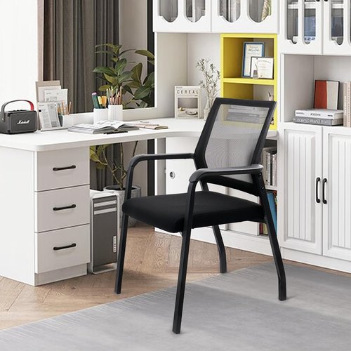 KLASIKA Desk Chair No Wheels, Arm Chair with Ergonomic Lumbar Support and Thickened Seats Cushion, Waiting Room Chairs for Office School Church Guest Reception, 8 Pack Black