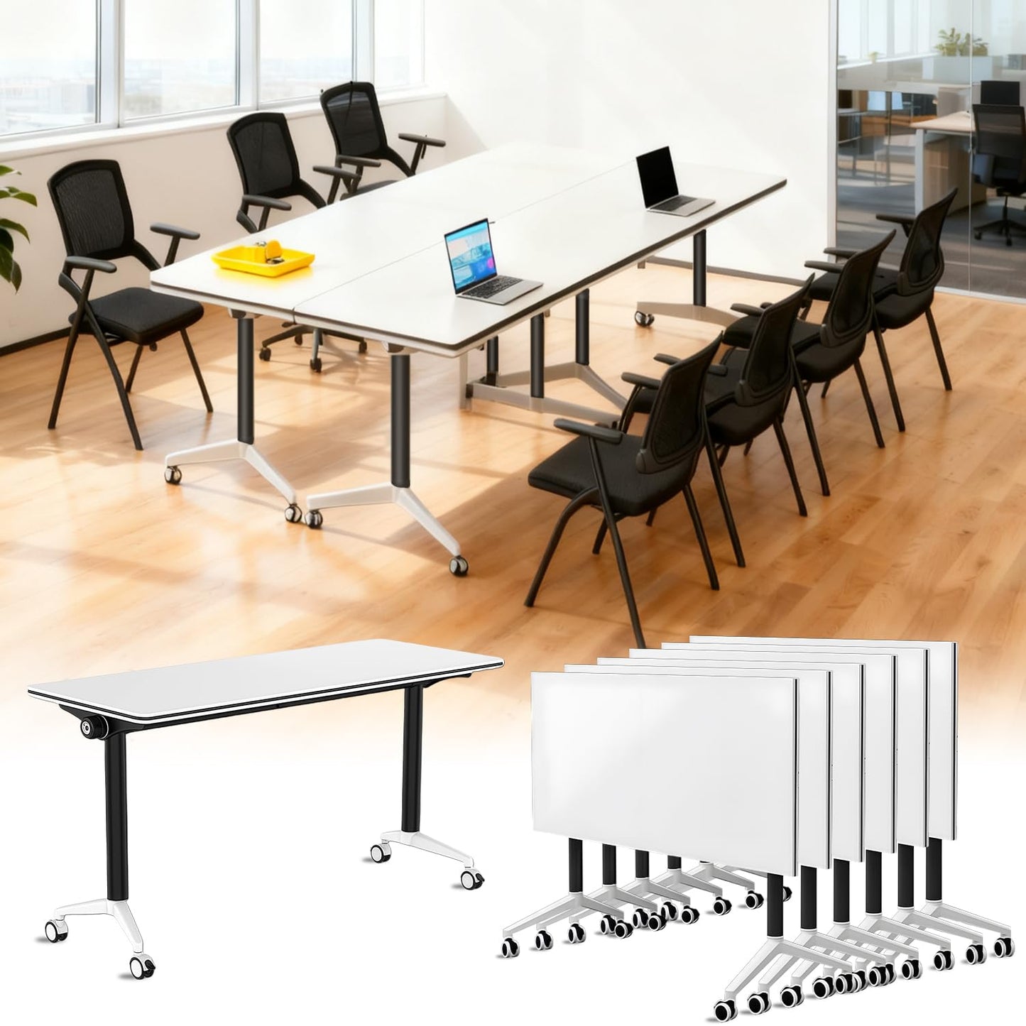 vhdurike 6pcs,47in*20in*30in, Foldable Conference Table, Modular Conference Room Tables, Folding Meeting Table with Wheels, Modern Seminar Training Tables for Office, Meeting Room, Classrooms