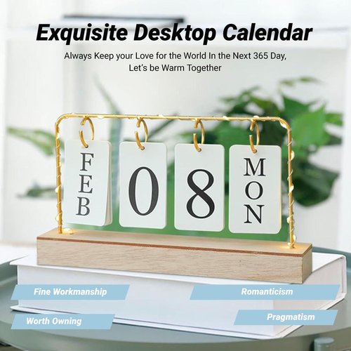 CLIPORE Flip Calendar for Desk, Wooden Perpetual Desk Calendar with Month Date Display, Desktop Calendar for Home Office Decor, Send Goods from Local Warehouse