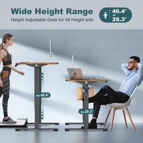 SMUG Standing Desk, 55 x 24 Inch Electric Height Adjustable Computer Desk for Home Office, Sit Stand up Work Gaming Table with Memory Controller/Headphone Hook, Rising Lift Workstation-Rustic Brown