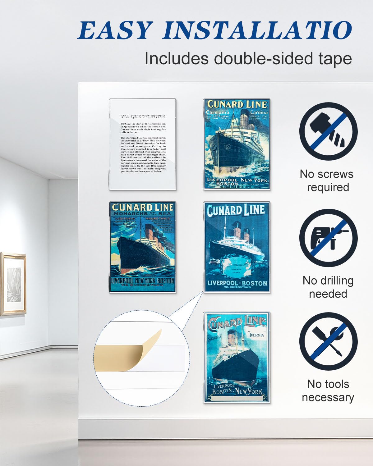WENHUALI 5 x 7 Acrylic Sign Holder Wall Mount 8 Pack Clear Acrylic Wall Frame, Wall Mount Sign Holders with Double Sided Tape for Office, Home, Business-Horizontal (5x7, 8 Pack)